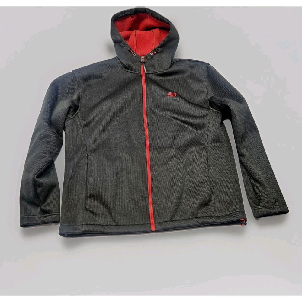 NEW BALANCE Mens Gray/Red Sweater Fleece Full Zip Hooded Jacket Size XL